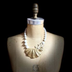 Chunky white bead and seashell necklace